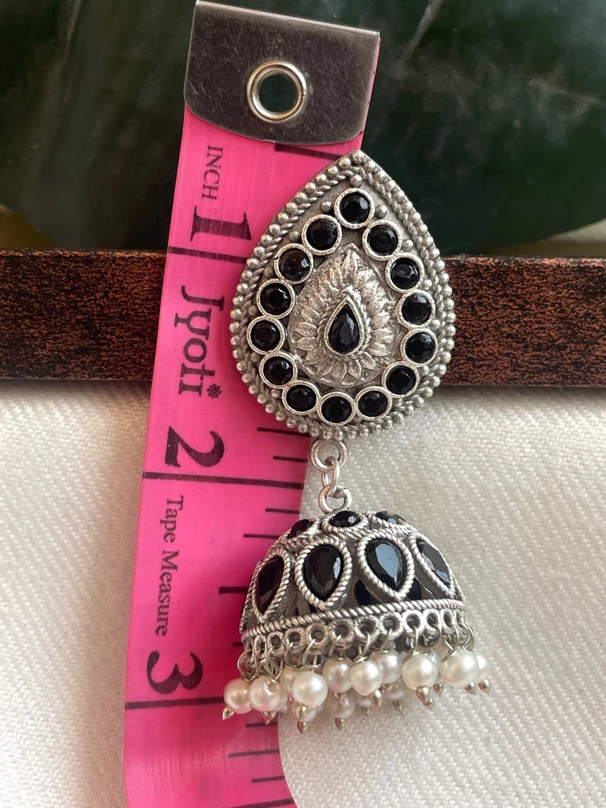 Silver Replica Jhumka Earring with Beads and stones