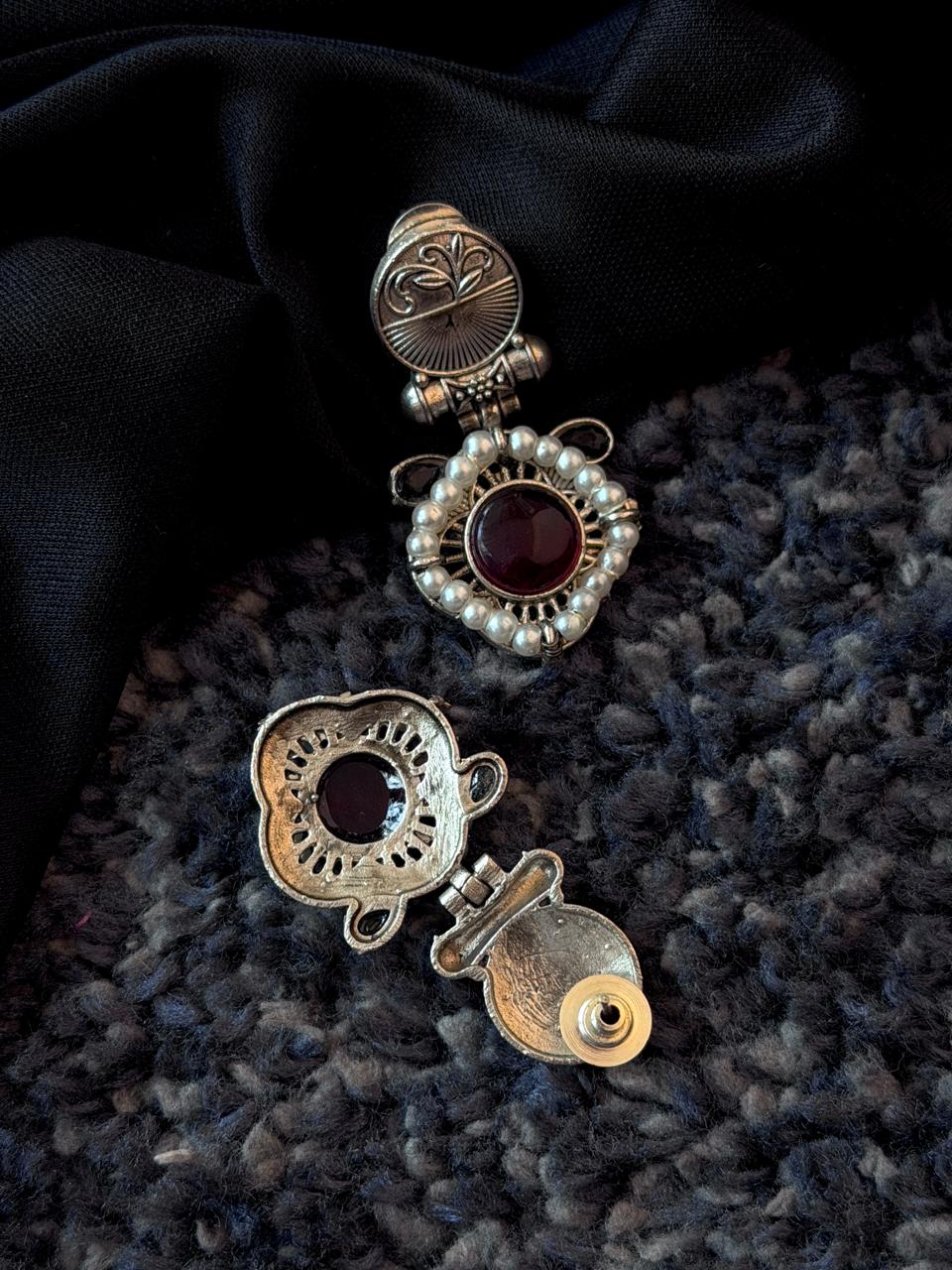 Monalisa Stone Beaded Silver Replica Earring