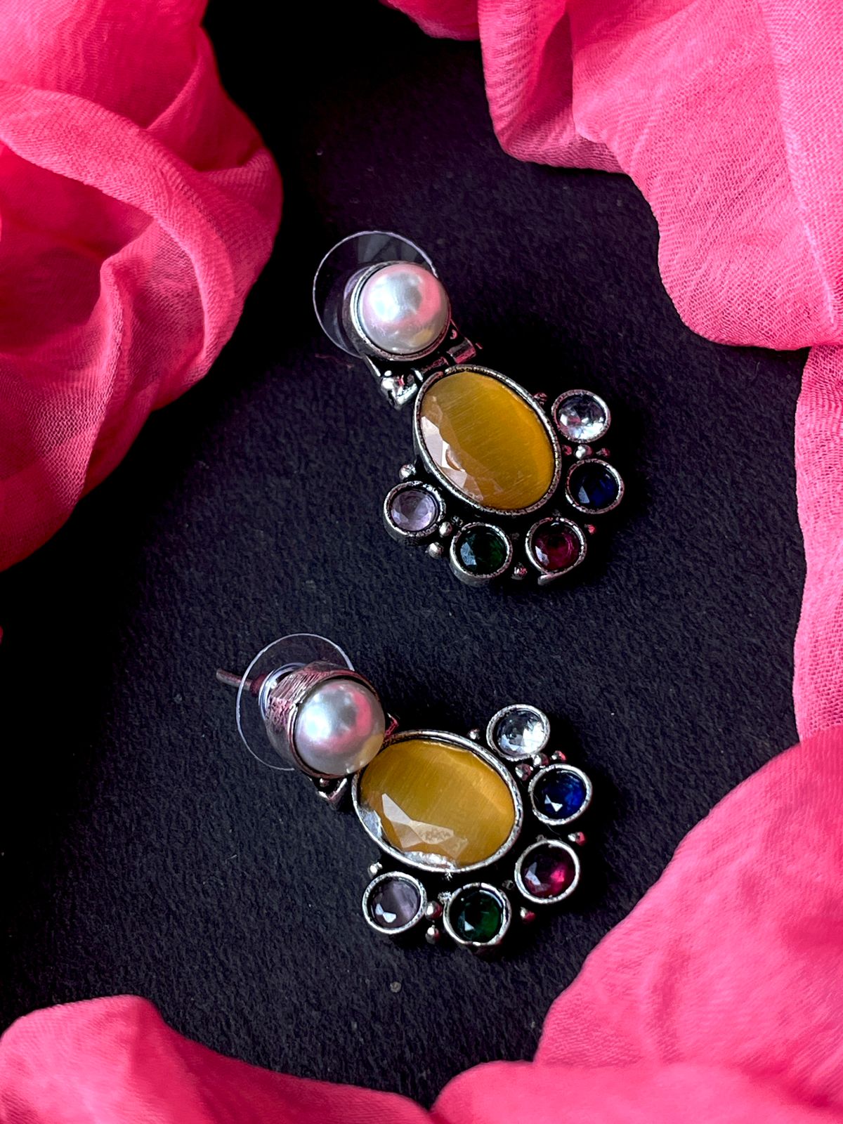 Monalisa Stone Pendant Chain Necklace with Earring set