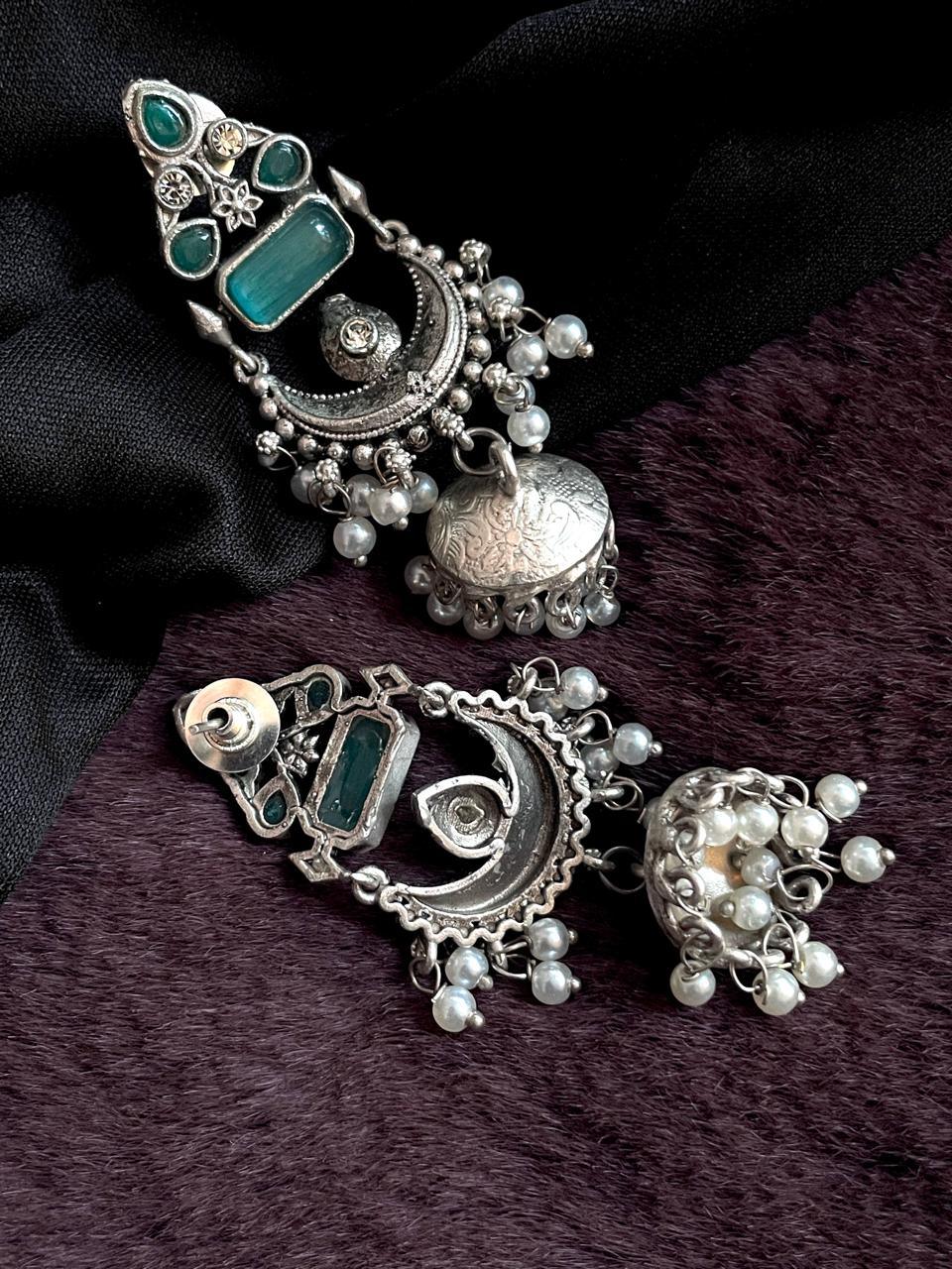 Monalisa Stone Beaded Partywear Silver Replica Earring
