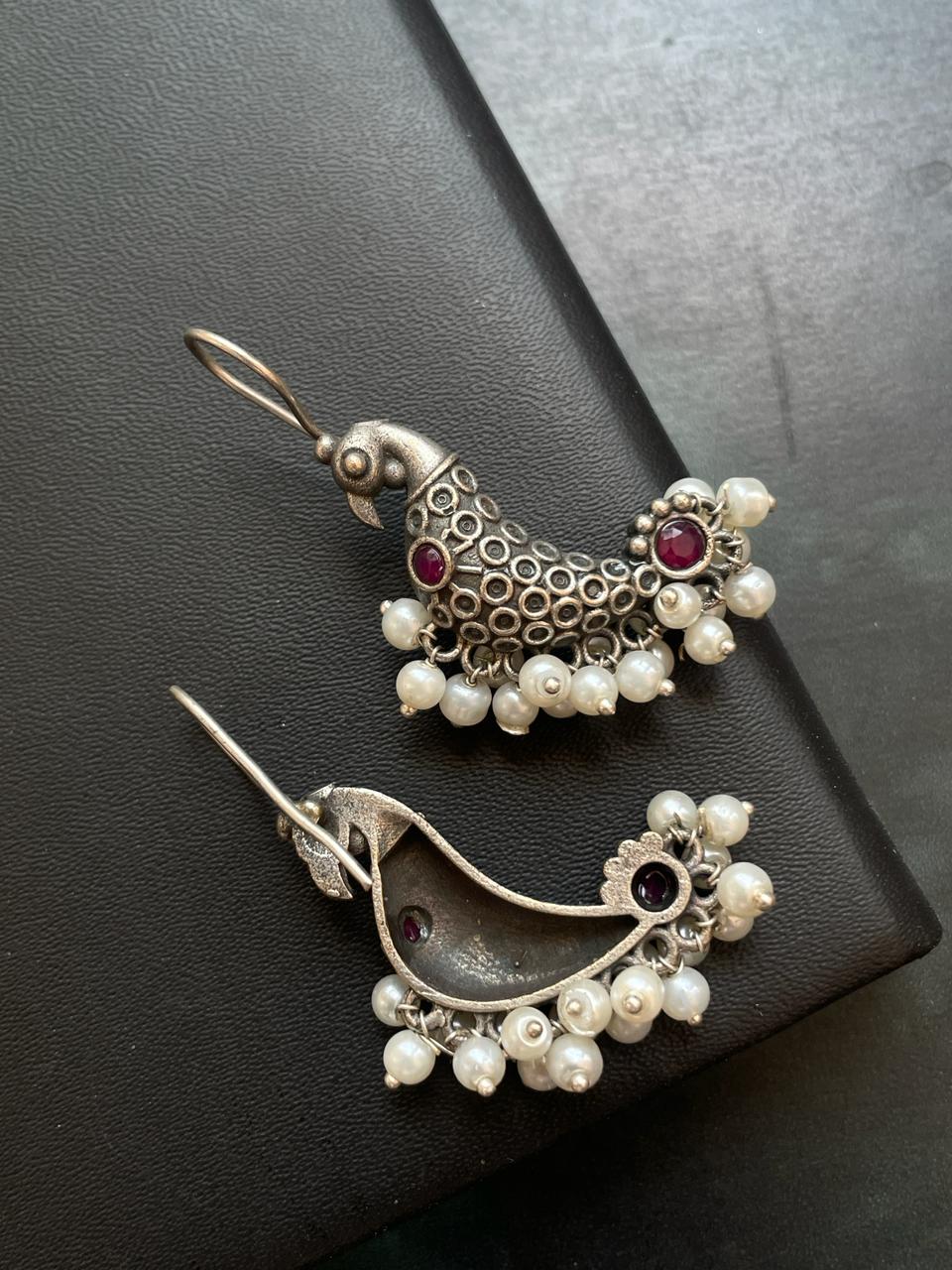 Peacock shape Oxidized Stud Earring