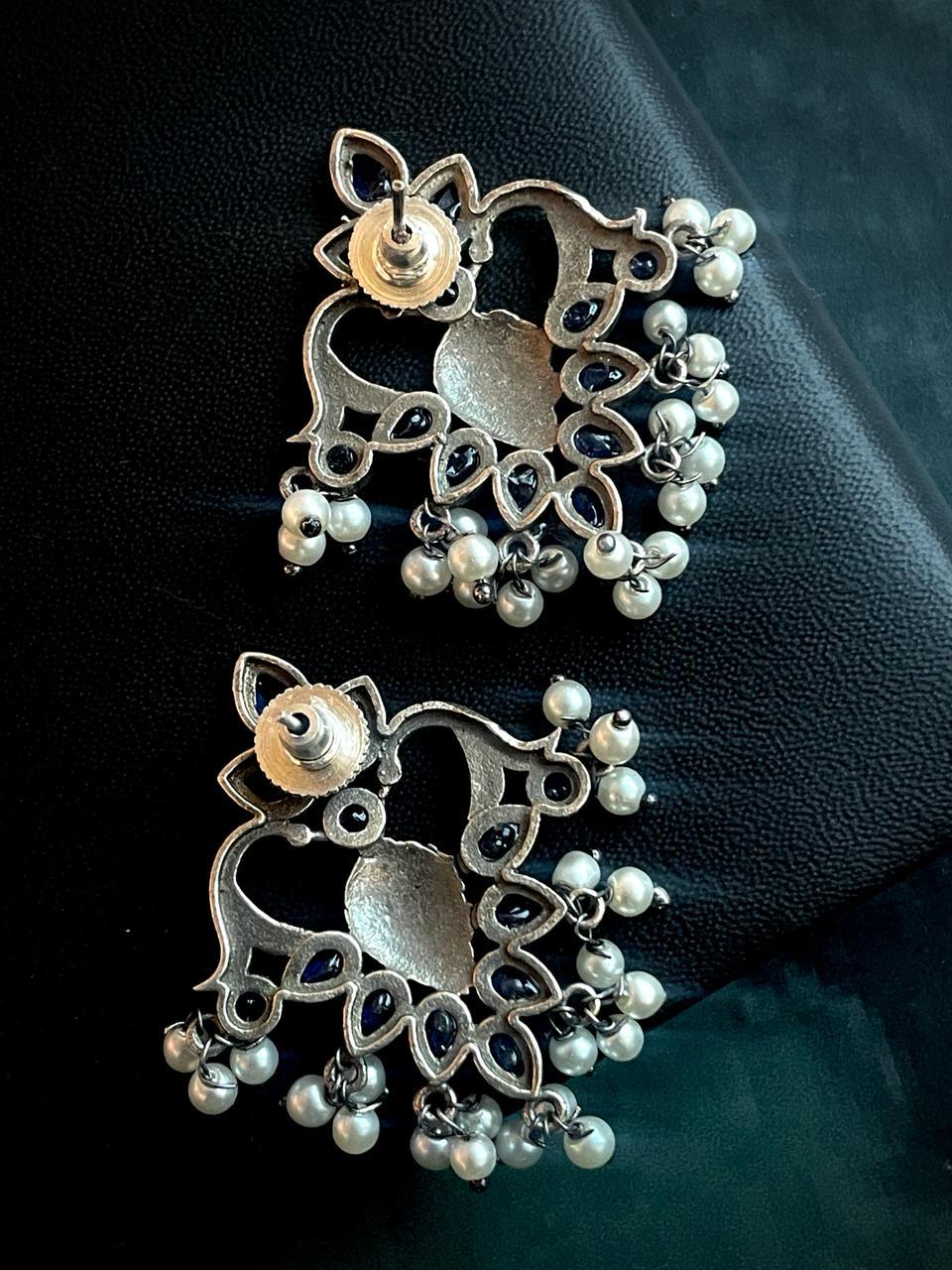 Monalisa Stone Oxidized Beaded Stud Earring