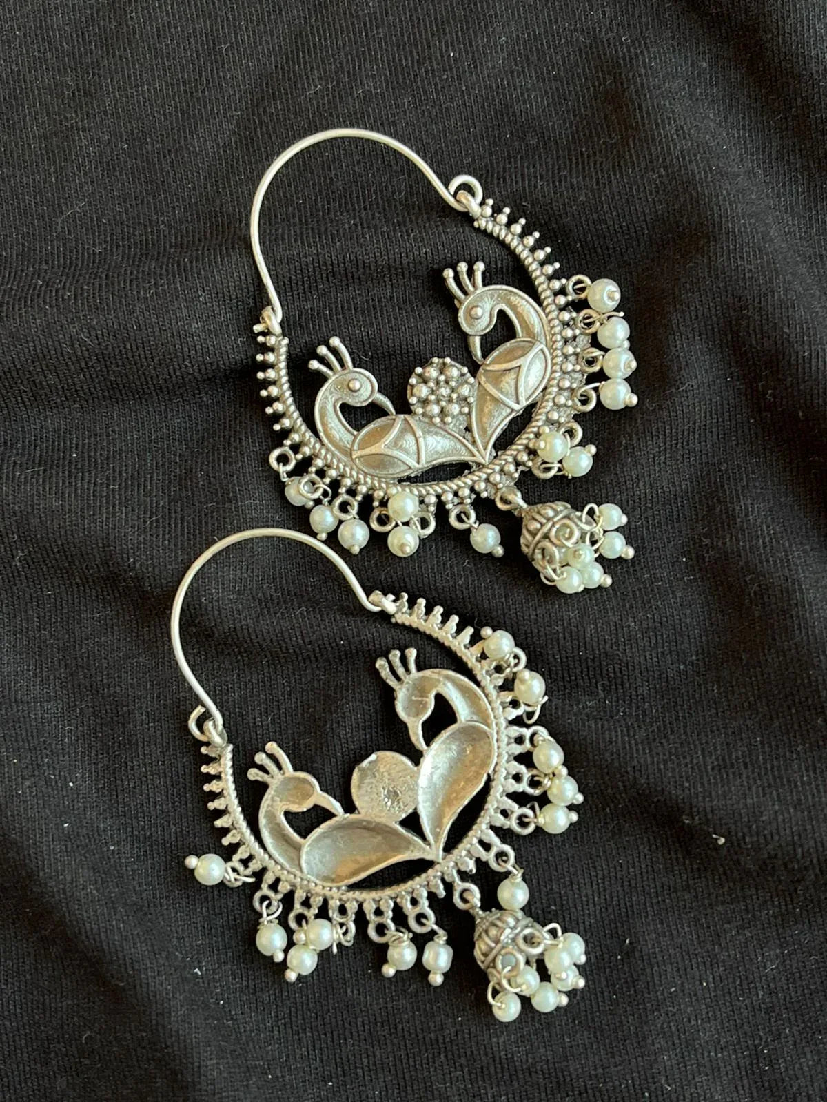 Peacock shape Hoop Oxidized Beaded Earring