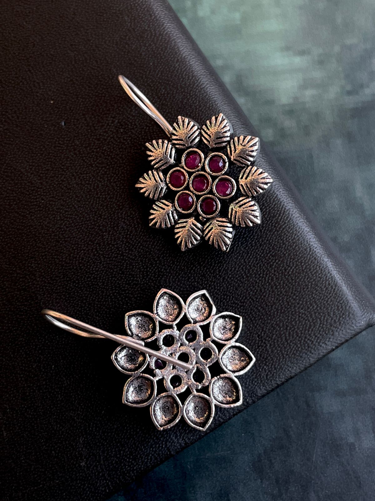 Oxidized Floral Dangle Earring