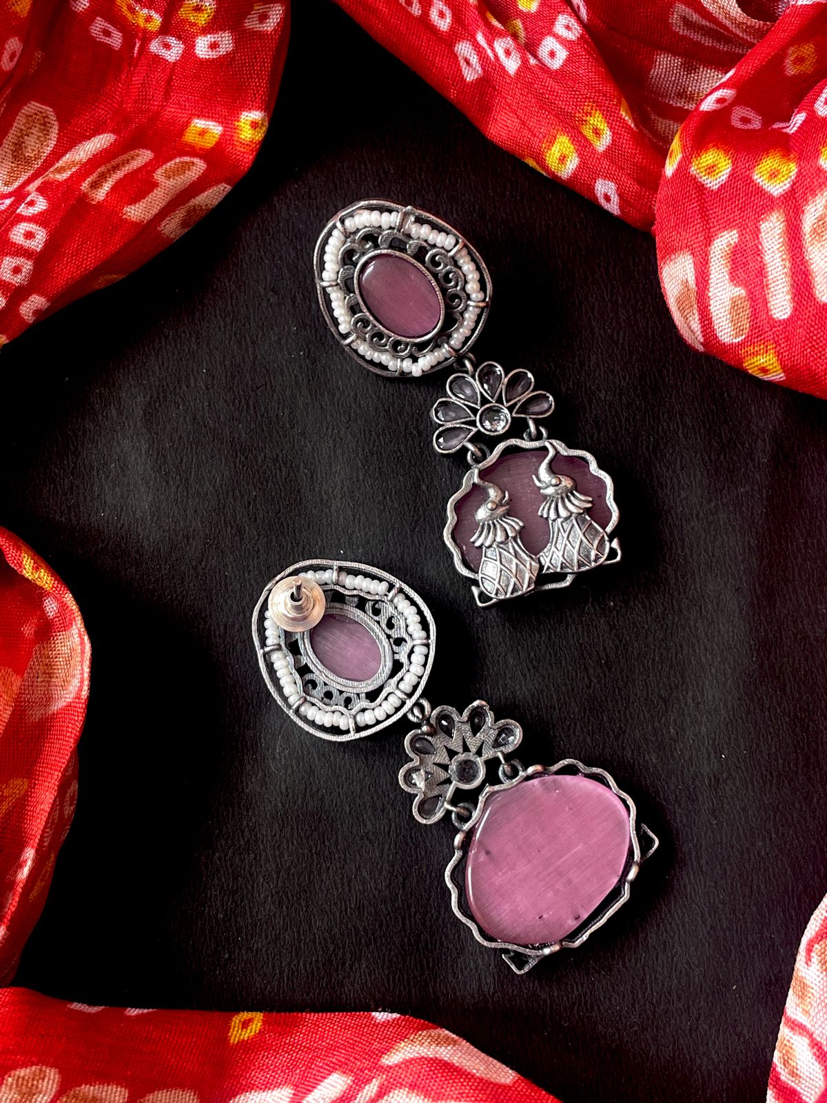 Monalisa Stone Silver Replica Beaded Earring