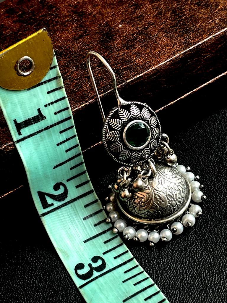 Monalisa Stone Round shape Top with Oxidized Jhumka Earring