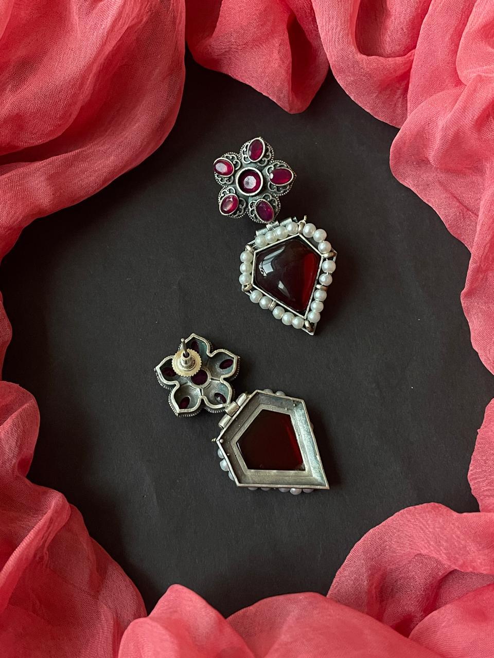 Monalisa Stone Oxidized Necklace with Earring set