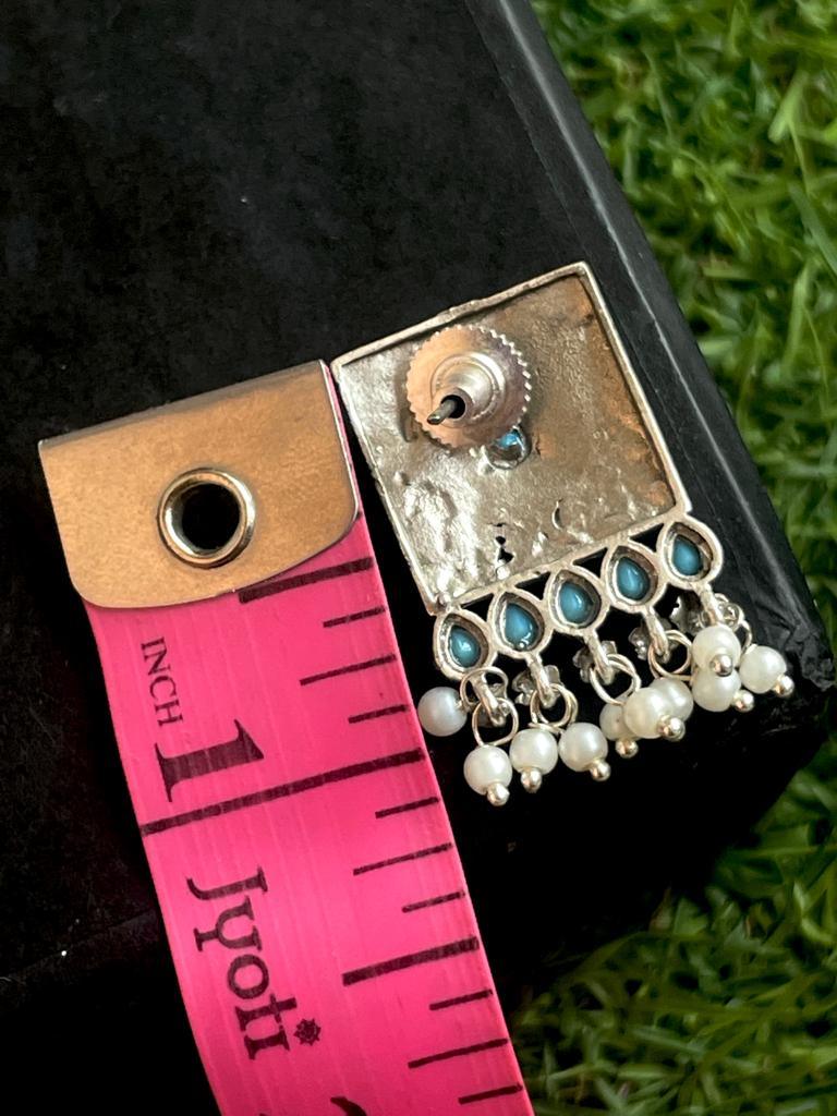 Square shape Brass silver Replica Stud Earring