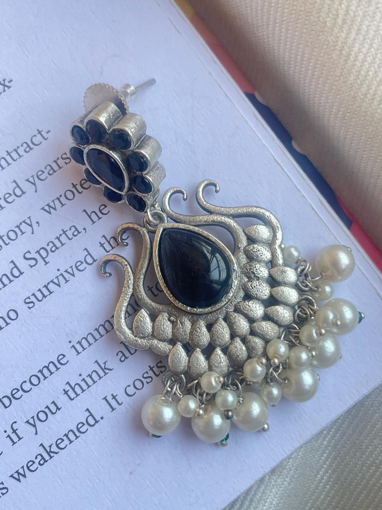 Silver Replica Monalisa Stone Beaded Earring