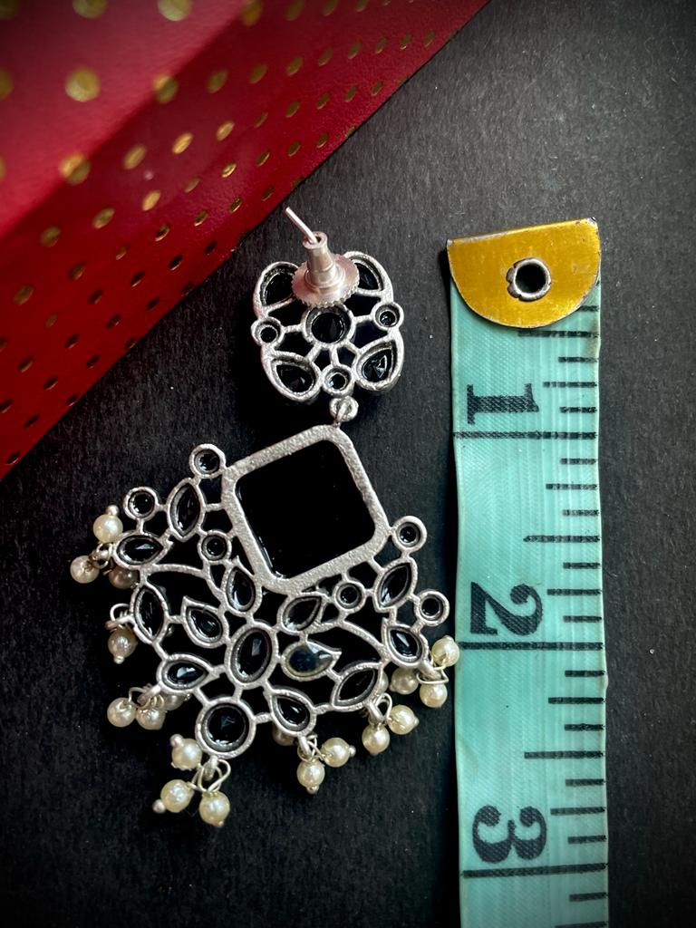 Monalisa Stone Oxidized Earring with Stone and beads work