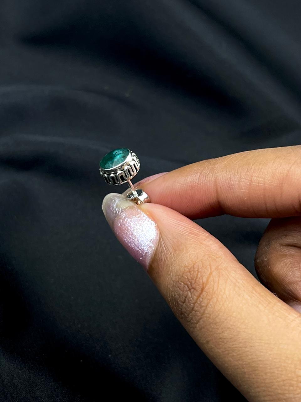 Semi Precious Stone 92.5 Silver Round Stud Earring