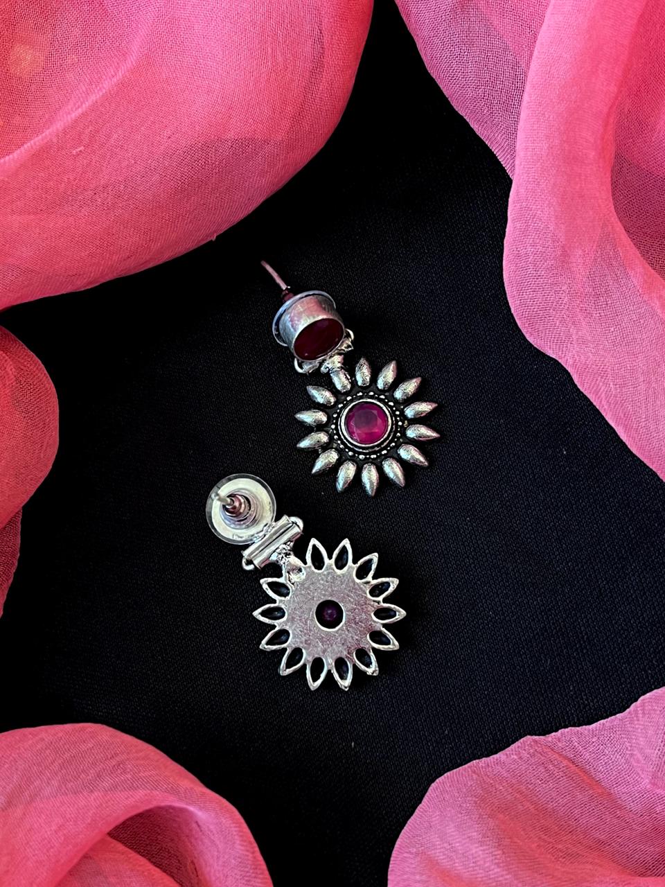 Monalisa Stone Floral Silver Replica Earring