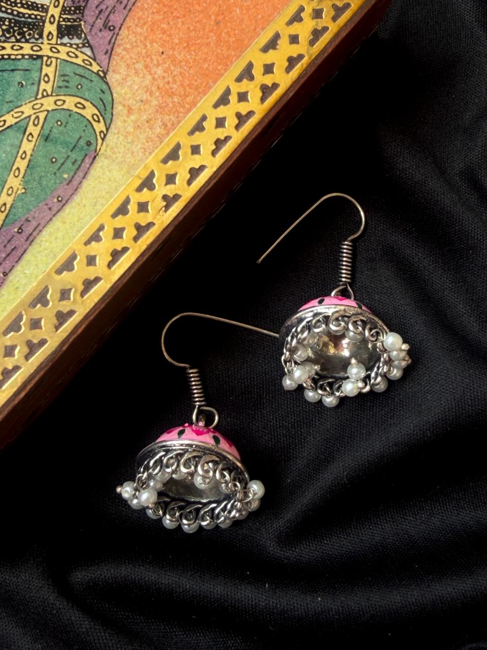 Hand Painted Oxidized Jhumki Earring