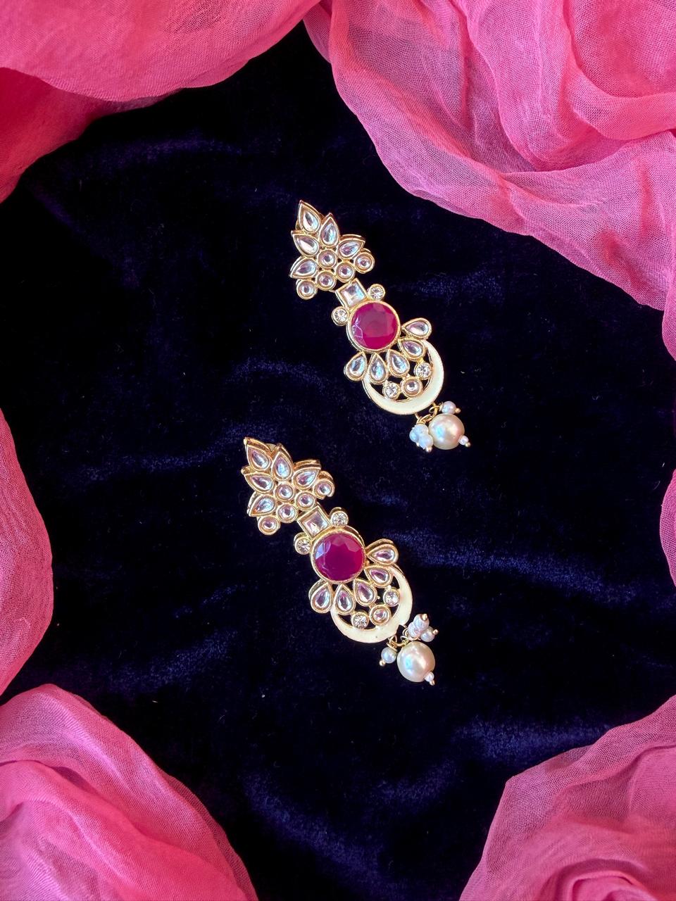 Kundn Meenakari Pendant Mala Moti Necklace with Earring set