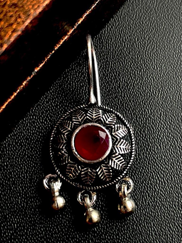 Monalisa Stone Round shape Oxidized Stud Earring