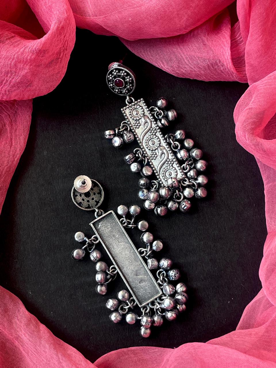 Black Polish Long Earring with Ghunghroo
