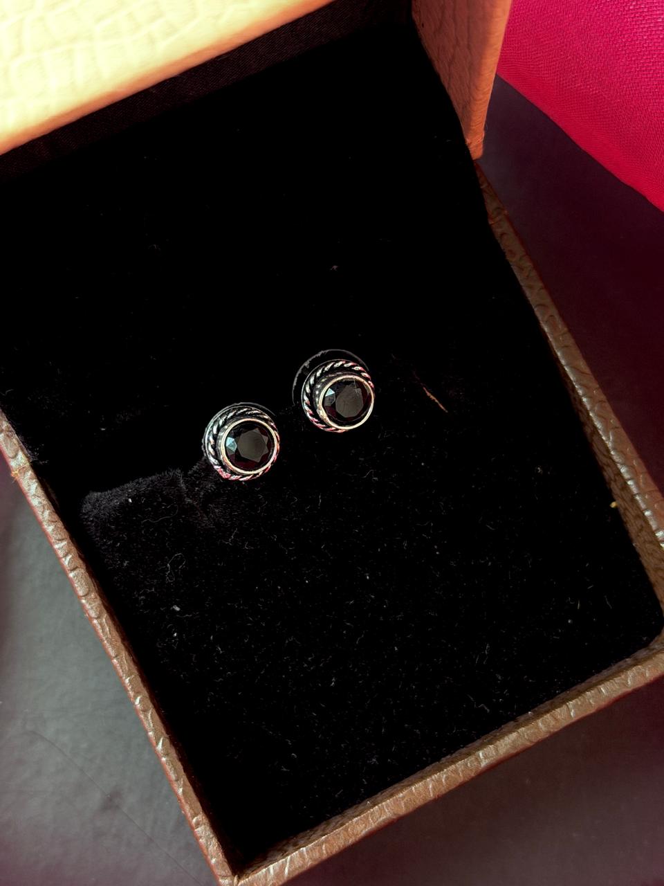 Set of 2 Oxidized Monalisa Stone Studs with One Oxidized Jhumki Earring