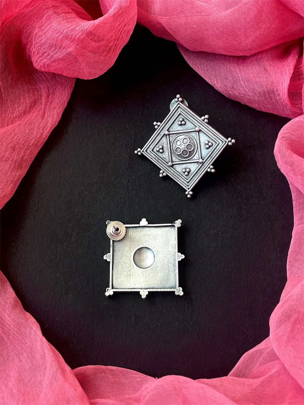 Oxidized Ethnic Square Earring