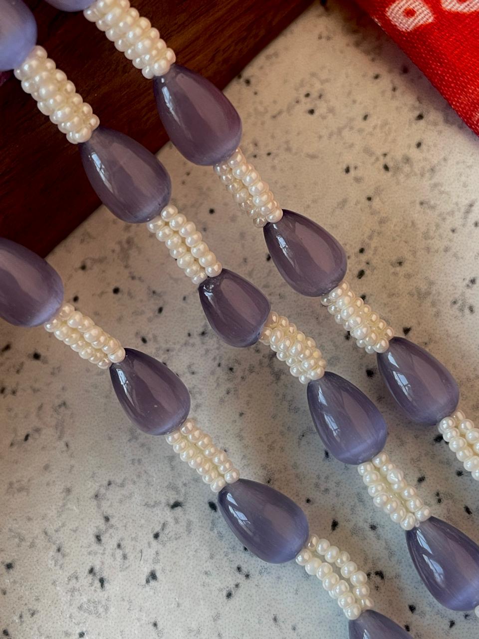 Glass Beads Single Colour Trendy Three Layered Mala