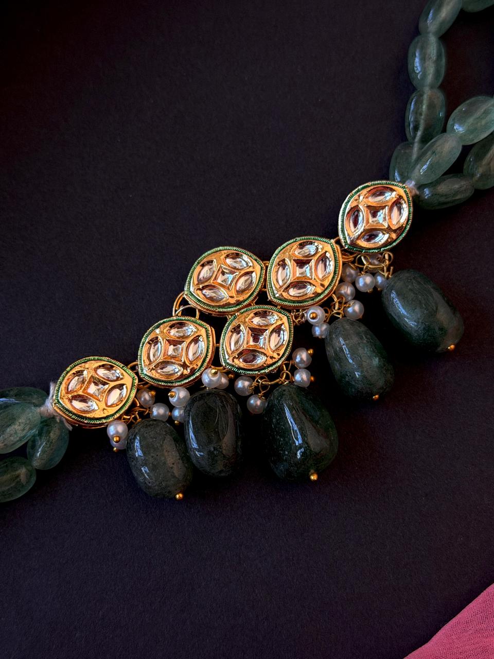 Kundan with Strawberry Stone Choker with Earring set