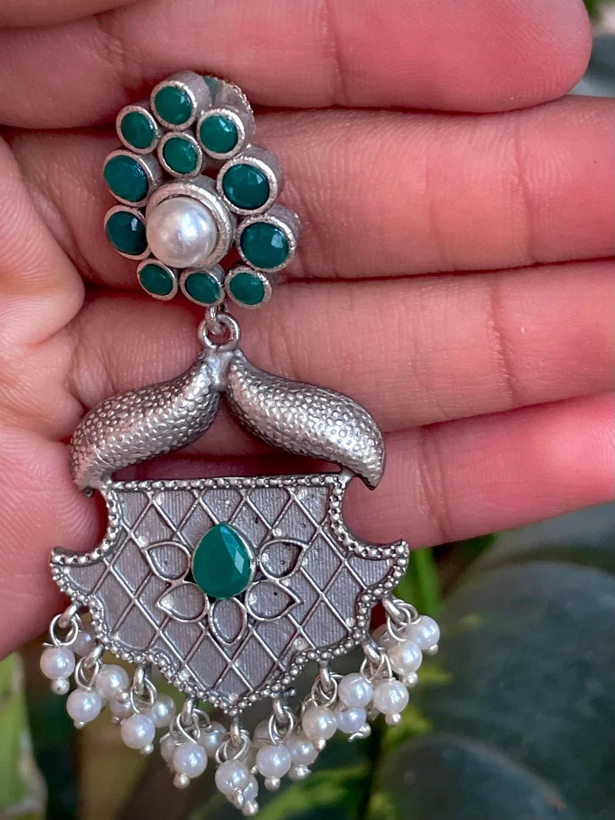 Monalisa Stone Silver Replica Beaded Earring