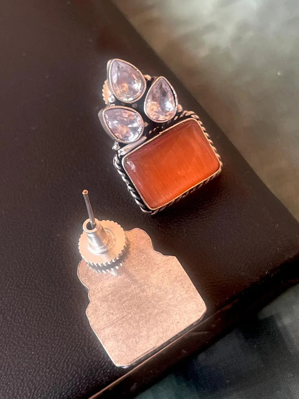 Monalisa Stone with Three stone Stud Earring