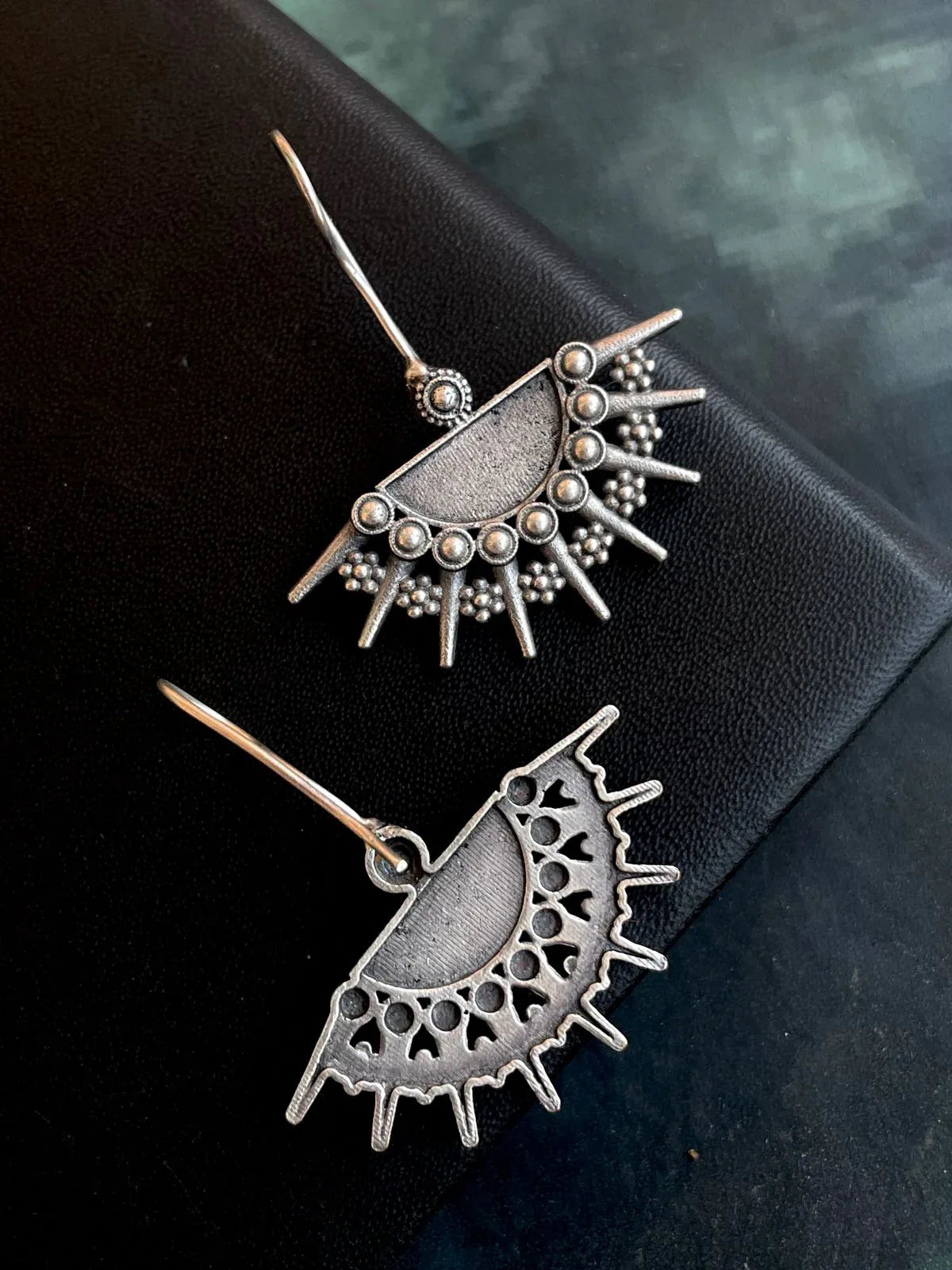 Oxidized Half flower shape Earring