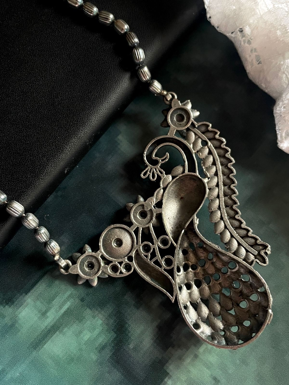 Black Polish Oxidized Peacock shape Antique Necklace