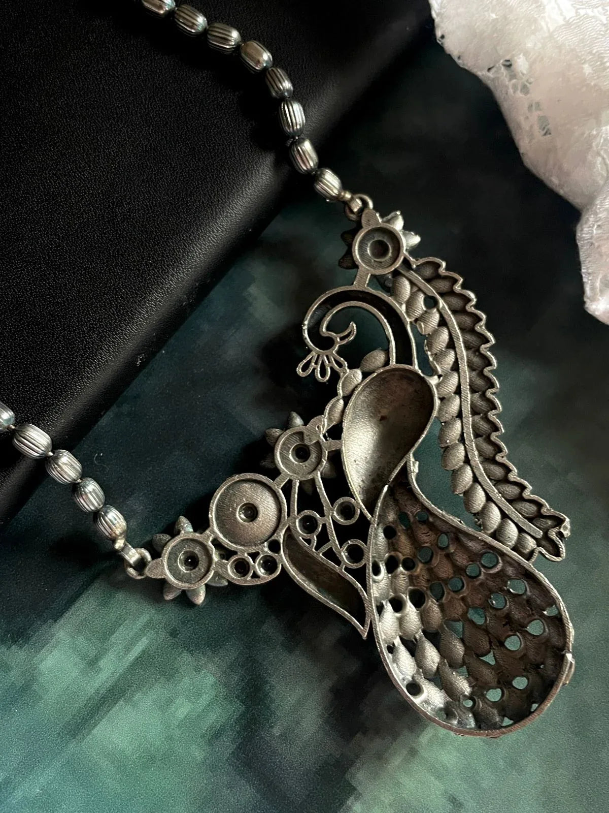 Black Polish Oxidized Peacock shape Antique Necklace