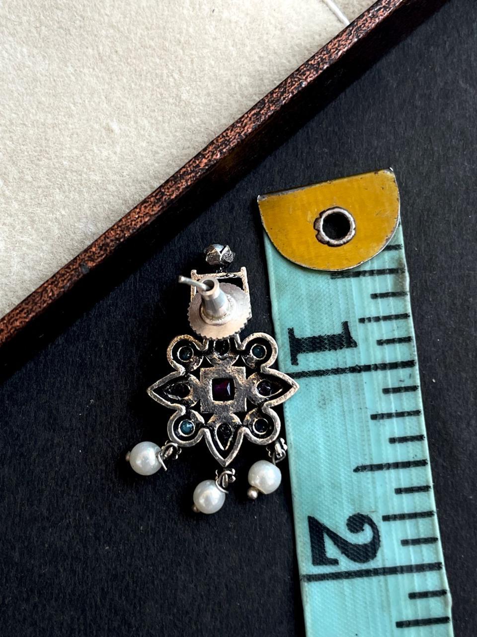 Monalisa Stone work Oxidized Choker with Earring set