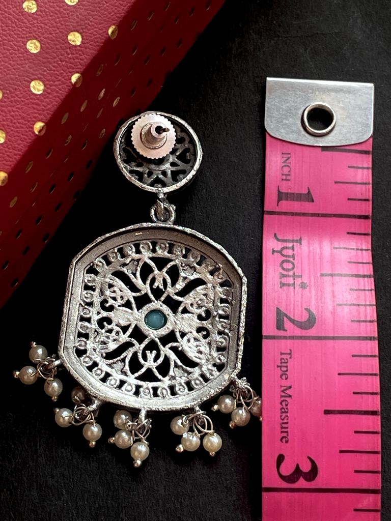 Silver Replica Brass with Monalisa Stone Drop Earring