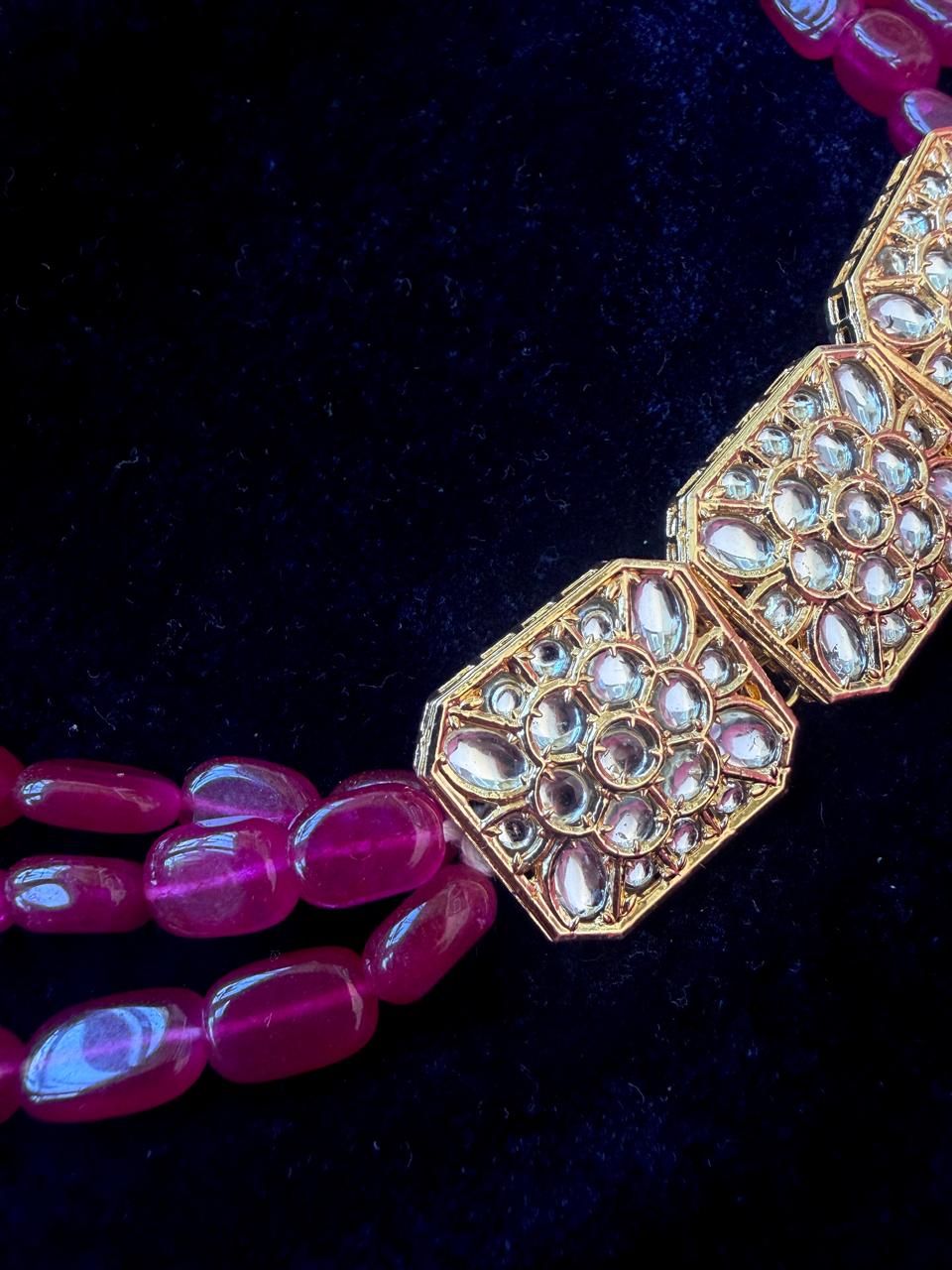 Kundan Pendant Stone Beaded Layered Mala Choker Necklace