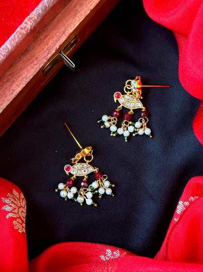 Bird Shape Pachi Kundan Beaded Earring