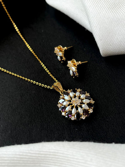 AD with Pearl Pendant Necklace with Earring set