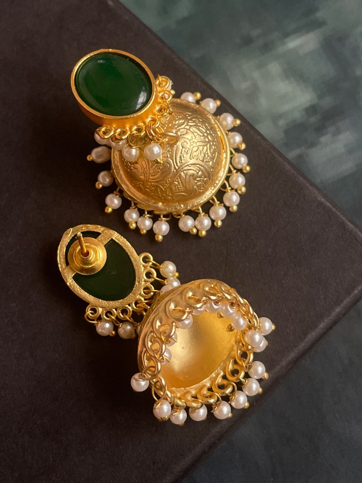 Monalisa Stone Top and Golden Jhumki Earring