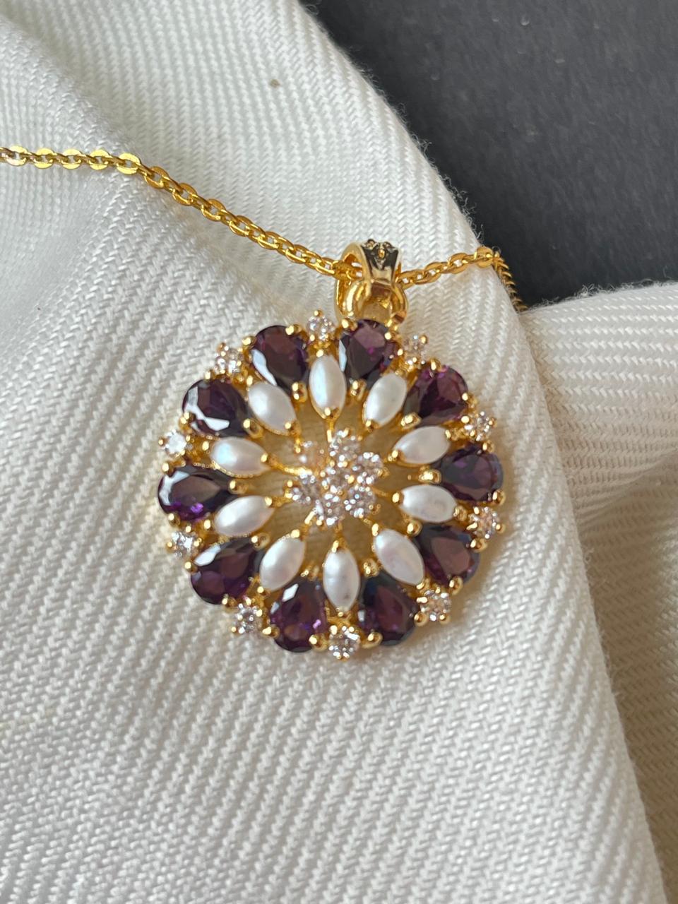 AD with Pearl Pendant Necklace with Earring set