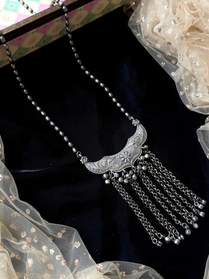 Oxidized Silver Replica Ghunghroo Latkan Necklace