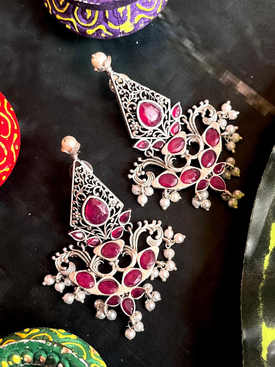 Silver Replica Oxidized Ethnic Earring