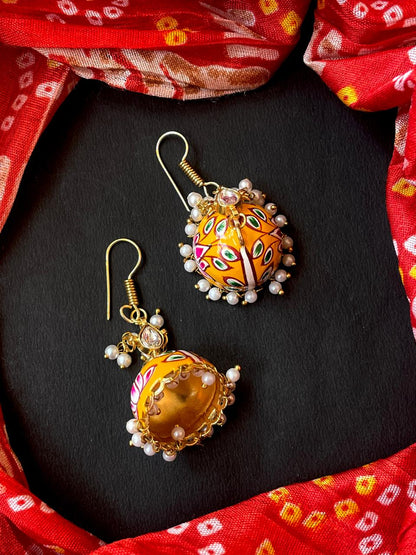 Meenakai Hand Painted Jhumka with Pachi Kundan Earring