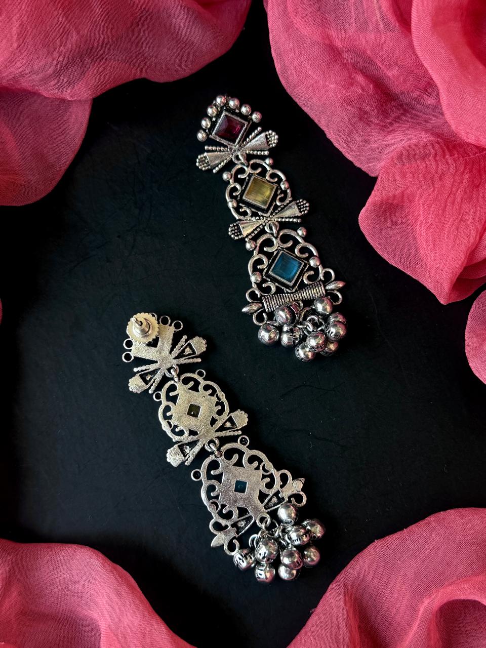 Monalisa Stone Silver Replica Partywear Earring