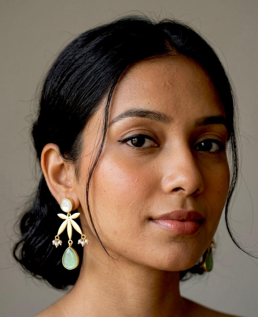 Monalisa Stone Shell Pearl Golden Geometrical Earring