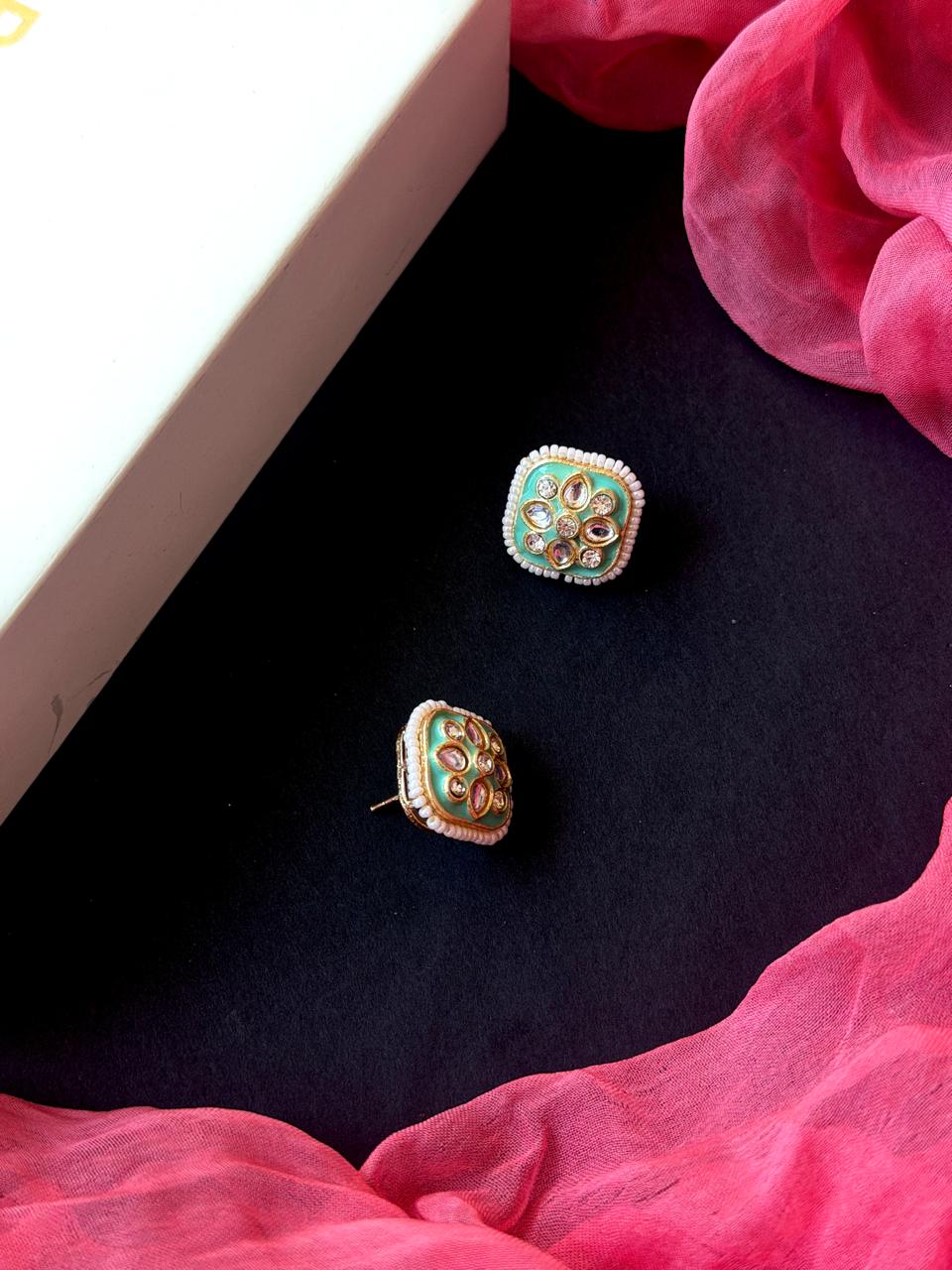 Kundan Meenakari Pendant Multi Layered Beaded Choker with Earring set