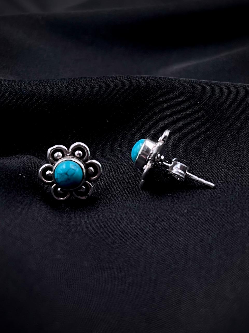 Semi Precious Stone 92.5 Silver Floral Stud Earring