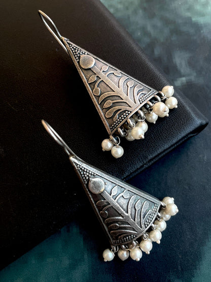 Oxidized Triangular Beaded Earring