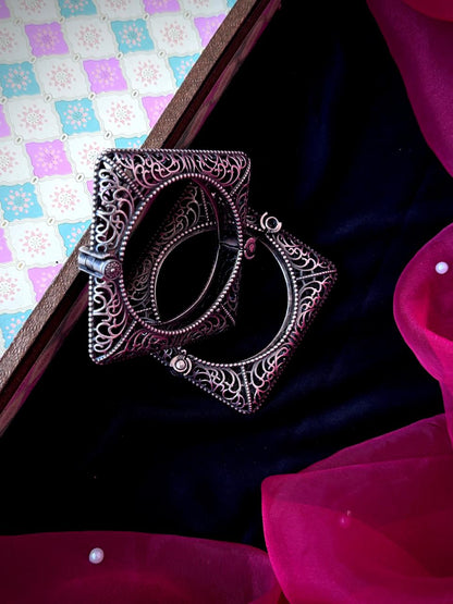 Oxidized Silver Replica Bangle Kada set (Pair of 2)