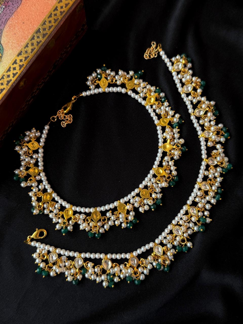 Pachi Kundan Beaded Anklets