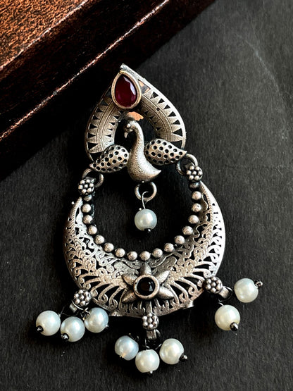 Peacock Shape Chandbali Oxidized Drop Earring