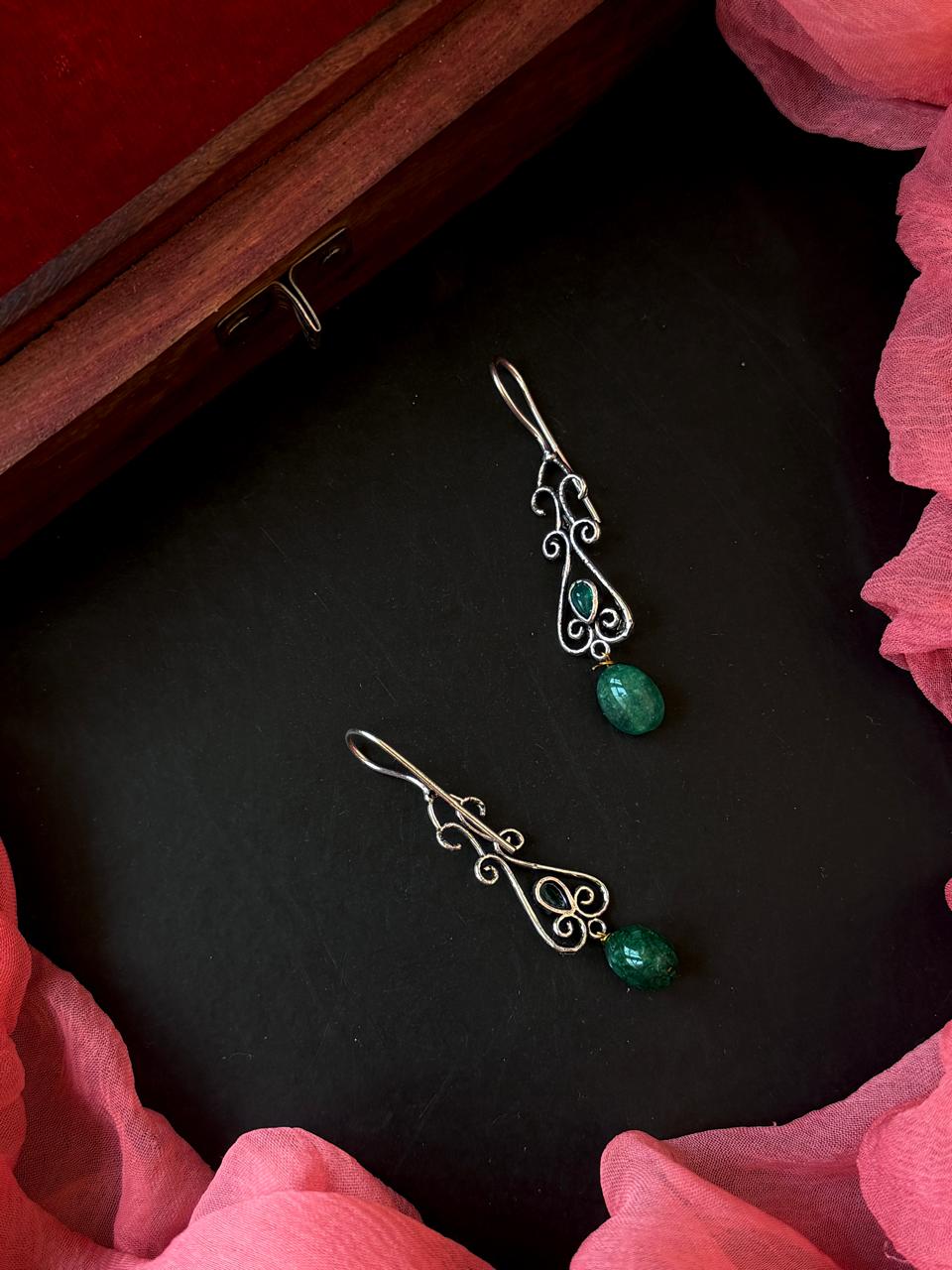 Stone Beads Silver Replica Earring