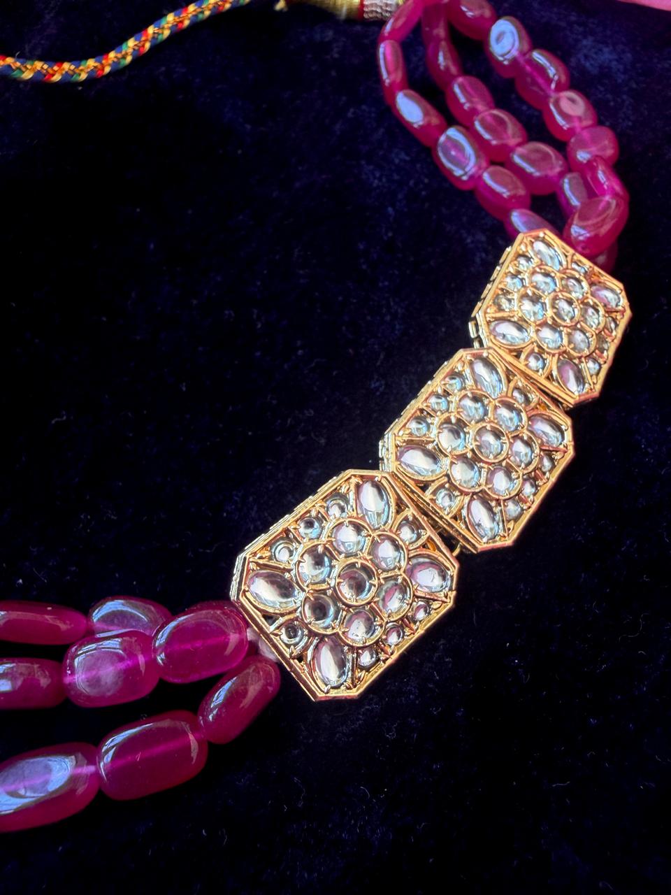 Kundan Pendant Stone Beaded Layered Mala Choker Necklace