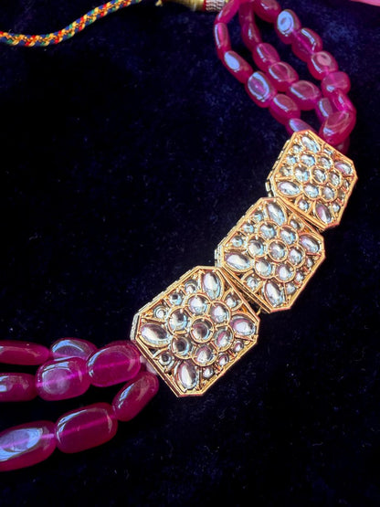 Kundan Pendant Stone Beaded Layered Mala Choker Necklace